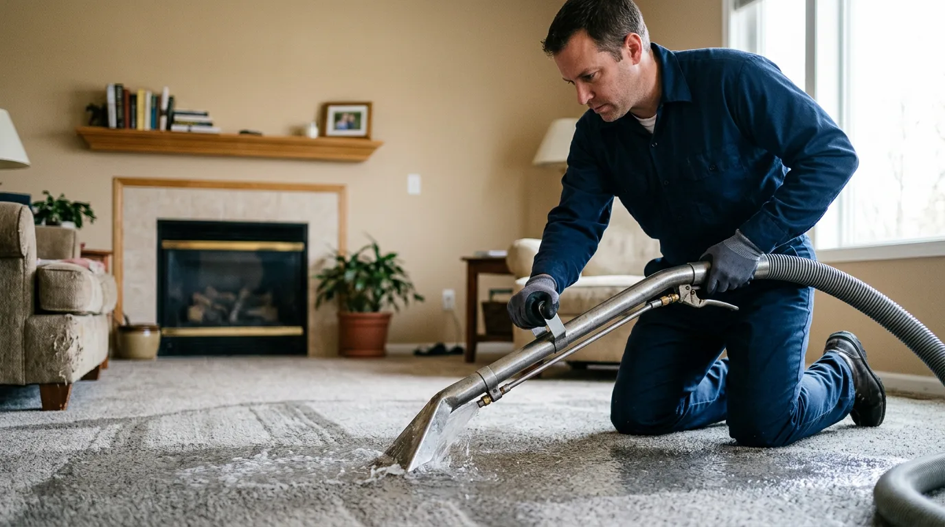 Water damage restoration technician working near Hanna, OK